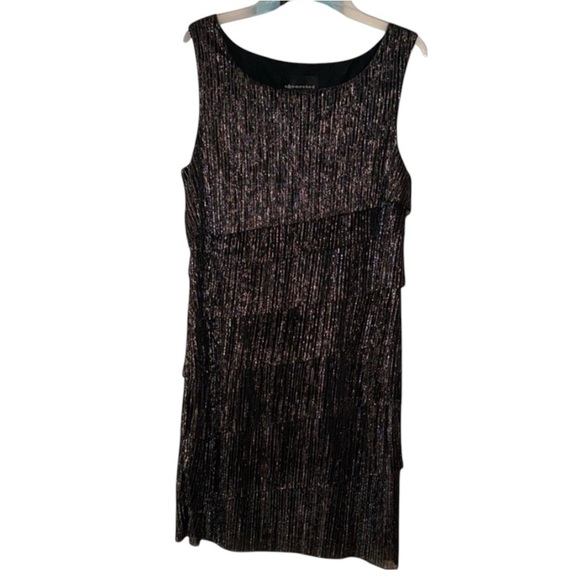 🌹CONNECTED APPAREL BLACK/SILVER SPARKLE RUFFLE DRESS - Picture 1 of 6